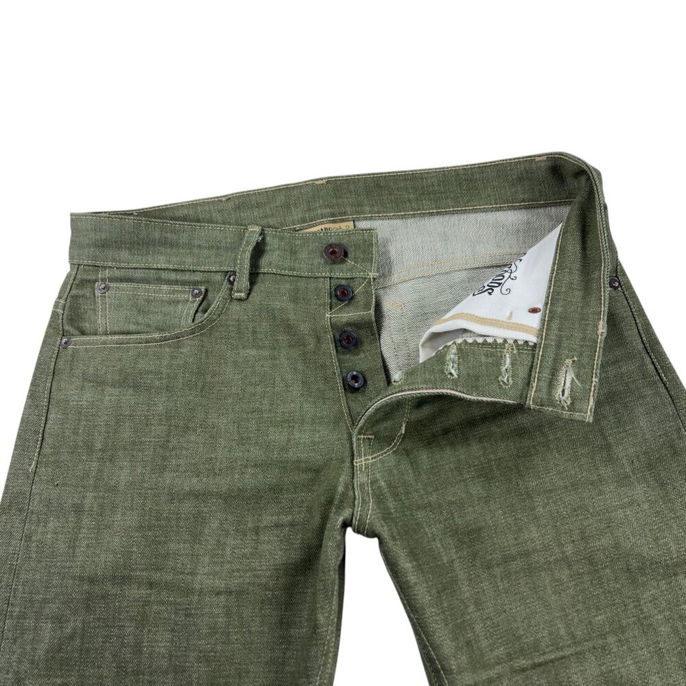 Railcar Rebels X079 13.5oz Japanese Raw Selvedge Denim 32 Spikes Fit Pistachio